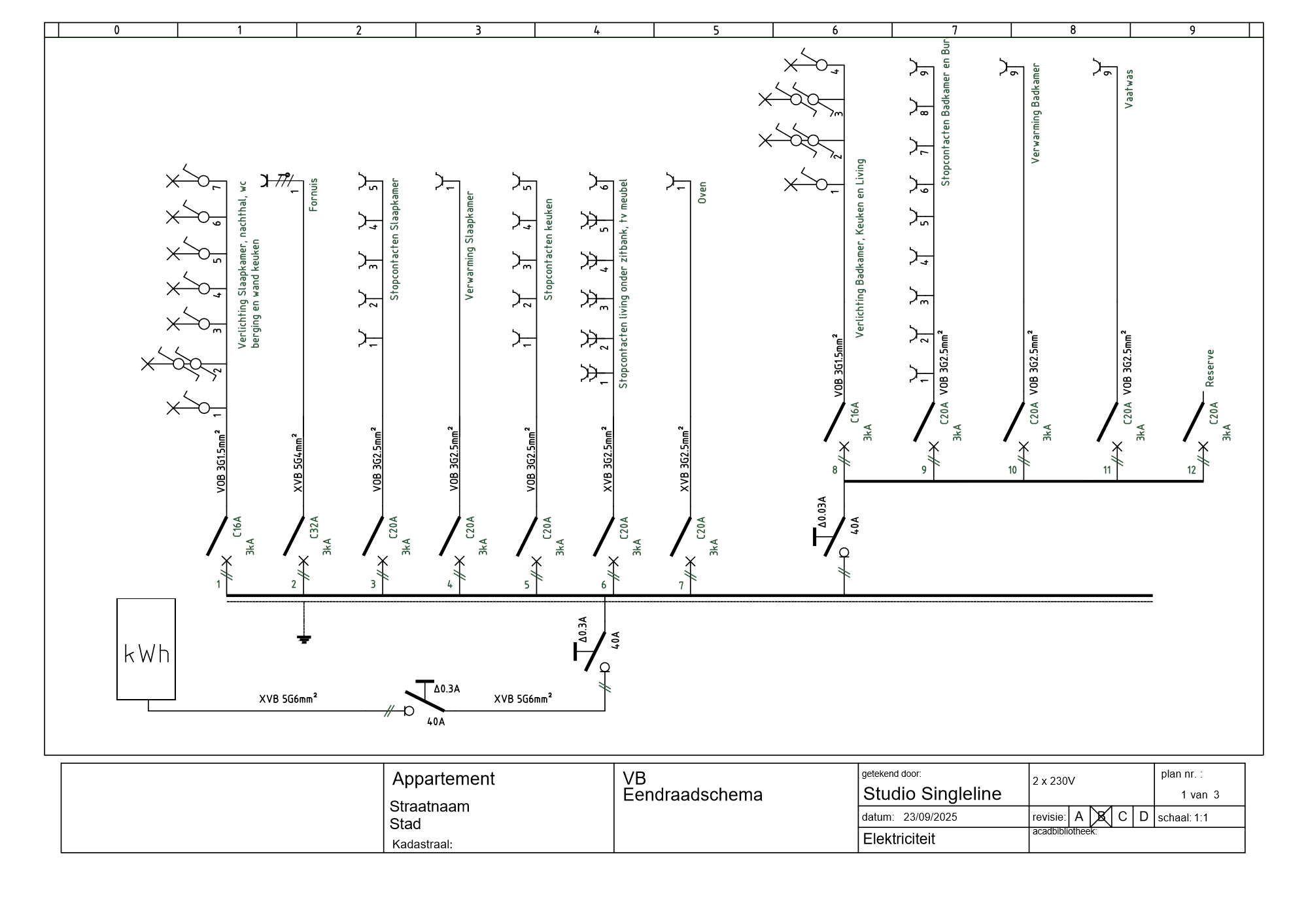 Eendraadschema - AREI-conform schema van Studio Singleline
